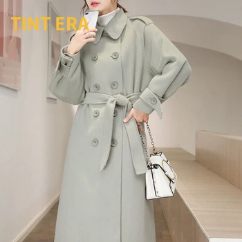 TONU ERA Hepburn Tarzı Çift Taraflı Yünlü Ceketler Orta Uzun Harajuku kore modası Stil Ceket Kış Ceket Kadınlar İçin 2022