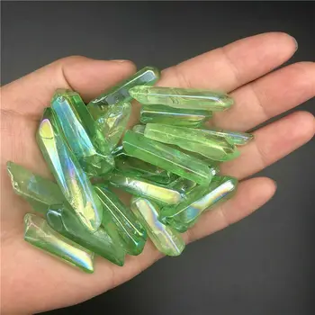 Toptan 500g Electroplated Yeşil Titanyum Aura Lemurian Kristal Değnek Noktası Şifa Kristal Taş Dekor Doğal Kuvars Kristaller