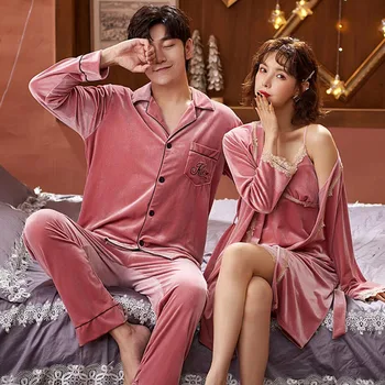Tülin Moda Pembe 2 ADET Set Ev Giyim Çift Kıyafeti Gecelik Severler Pijama Kadife Kırmızı Artı Boyutu Kış Phoentin