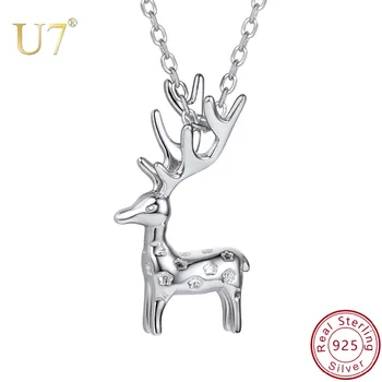 U7 925 Ayar Gümüş Hayvan Elk Boynuzlu Geyik Gerdanlık Boynuz Kolye ve Kolye Yılbaşı Hediyeleri Kadınlar için Collier Femme Yeni SC172