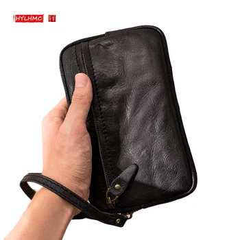 Uzun cüzdan erkek deri cüzdan Çanta Retro Cep Telefonu Çantası İnek Derisi Fermuar Debriyaj Moda Çanta Debriyaj Kadınlar İçin