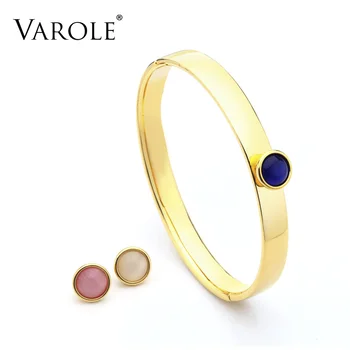 VAROLE 3 Renk Değiştirilebilir Opal Seti Manşet Bileklik Bilezik Kadınlar İçin Altın Renk Minimalist Bileklik moda takı