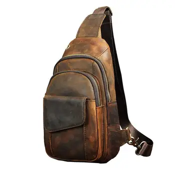 vintage erkek gerçek Deri göğüs çantası İş Rahat Açık tek kollu çanta HR-32135