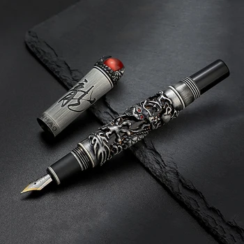 Vintage Jinhao Tam Metal dolma kalem Ejderha Kral Kabartmalı Ağır Mürekkep Kalem İridyum EF / F / M / Bükülmüş Ucu Ofis İş Yazma
