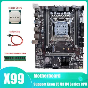 X99 Anakart LGA2011 - 3 bilgisayar anakartı Desteği DDR4 RAM E5 2620 V3 CPU + DDR4 4GB 2666Mhz RAM + Anahtarı Kablo