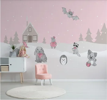 XUESU İskandinav karikatür orman hayvan çocuk odası arka plan duvar kağıdı duvar 8D duvar kaplaması