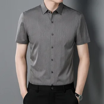 Yaz erkek kısa kollu gömlek düz renk gömlek erkek ince iş rahat Kore versiyonu yakışıklı kısa kollu gömlek erkekler