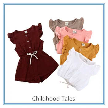 Yaz moda giyim bebek kız tulum pamuk şort tek parça düz renk kız tulum çocuk giysileri