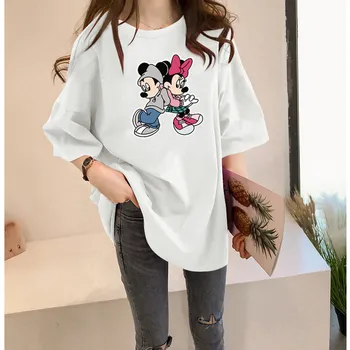 Yazlık t-shirt Mickey Minnie Karikatür Baskı Moda kısa kollu tişört kadın Gevşek Büyük Boy Yeni Moda Üst T-shirt