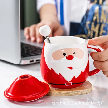 Yaşlı Adam Beyaz Sakallı Kahve kapaklı kupa Kaşık Noel Baba Seramik Bardak Yaratıcı Drinkware süt bardağı Noel hediyesi