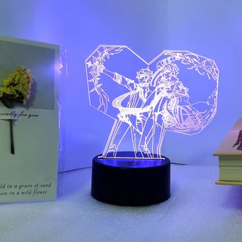 Yeni Genshin Darbe Figürü Kamisato Ayato Tartaglia Günbatımı Gece Lambası Çocuk Ev masa dekoru Anime 3D LED Atmosfer Lamba Hediye