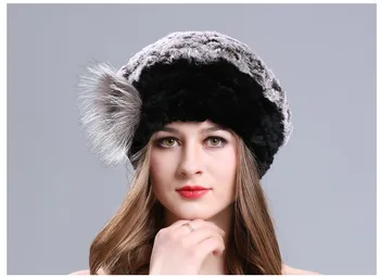 Yeni Hakiki gerçek doğal örme tavşan Kürk Şapka kadın el yapımı örgü Moda sıcak Kış Şapka Bereliler barret kap