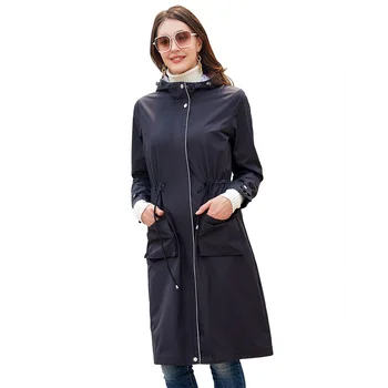 Yeni sonbahar kış bayanlar uzun tarzı kapşonlu trençkot kadın genişletilmiş su geçirmez ceket gevşek euro kodu fermuar kapşonlu trençkot