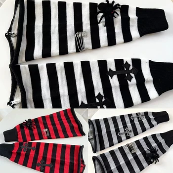 Yeni stil Harajuku kadın örümcek çapraz süslemeleri bacak ısıtıcıları çizgili örme diz üstü çorap
