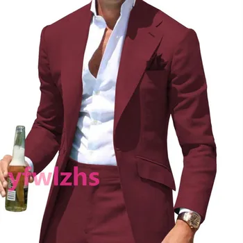 Yeni Varış Bir Düğme Groomsmen Notch Yaka Damat Smokin Erkek Takım Elbise Düğün/Balo En Iyi Blazer ( Ceket+Pantolon+Kravat) D194