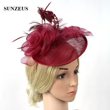 Yeni Varış Keten Gelin Şapka Net Çiçek Tüyler Parti Saç Aksesuarları Düğün Fascinator SQN034