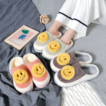 Yeni varış Kış Terlik Kadınlar için Kabarık Kürk Terlik Ayakkabı Kısa Peluş Mutlu Gülümseme Yüz Daireler Yüksek Kaliteli Versiyonu