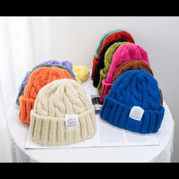 Yeni Şeker Renkler örgü şapkalar Kadınlar İçin Kpop Tarzı Büküm Yün Bere şapka Sonbahar Ve Kış Kadın Kap Sıcak Tutmak Kış Şapka