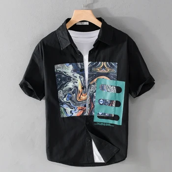 Yeni Şık Graffiti Tasarım Kısa Kollu Casual Pamuk Gömlek Erkekler Marka Eğilim Rahat Üst Giysi Chemise Homme Drop Shipping