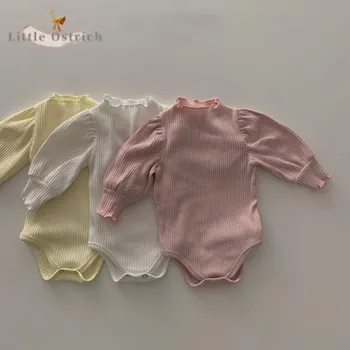 Yenidoğan Bebek Kız Pamuk Prenses Romper Yürümeye Başlayan Puf Kollu Düz Renk Tulum İlkbahar Yaz Kazak Bebek Giysileri 3-18M