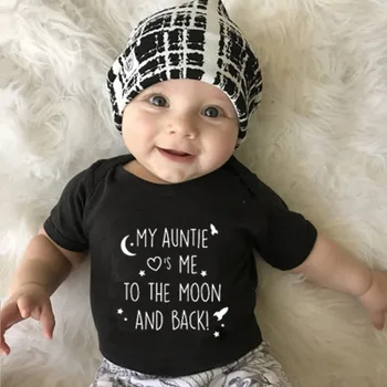 Yenidoğan Pamuk Romper Teyzem Beni Seviyor Ay ve Geri Baskı Kısa Kollu Bebek Erkek Bebek Kız Komik Tulum Giysileri
