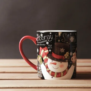 Yüksek Kaliteli Noel Kupalar Seramik Grip Porselen Kardan Adam Kahve Fincanı Zakka Kalınlaşmak 450 ml Siyah Kırmızı Bardak ve Kupalar Toptan