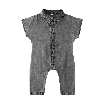 Yürümeye başlayan Romper 2020 Yaz Çocuklar Erkek Bebek Kız Duman gri Denim Kısa Kollu Romper Tulum Giysileri Kıyafet ABD