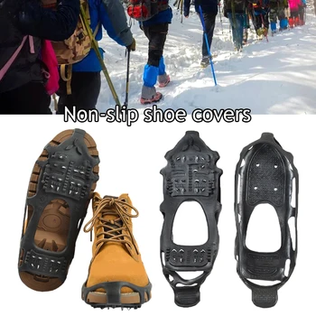 Yürüyüş kaymaz Ayakkabı Buz Tutucu Kış 24 Diş Buz Pençe Kar Ayakkabı Kapağı Açık Çevre Dostu TPE Siyah Ayakkabı Aksesuarları