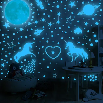 Yıldız Ve Ay Kombinasyonu 3D Duvar Sticker Oturma Odası Yatak Odası Dekorasyon İçin Çocuk Odası Ev Glow Karanlık çıkartmalar