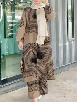 ZANZEA Kadınlar Uzun Kollu Bluz Takım Elbise Vintage Çiçekli Baskılı müslüman uzun elbise Setleri Rahat Gevşek Eşleşen Setleri İslam Kıyafetler 2022