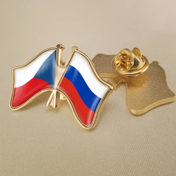 Çek Cumhuriyeti ve Rusya Federasyonu Çapraz Çift Dostluk Bayrakları Yaka İğneler Broş Rozetleri