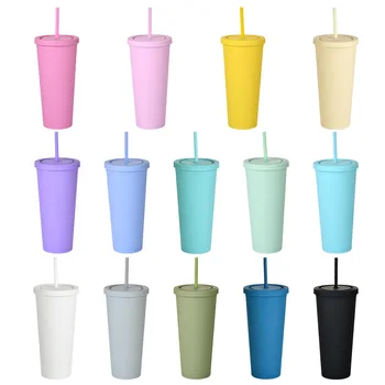 Çift katmanlı plastik saman fincan 24 OZ kahve fincanı özelleştirilebilir baskı koni su bardağı buzlu el fincan