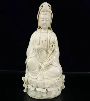 Çin seiko Beyaz sır seramik lotus Guanyin Buda el sanatları heykeli