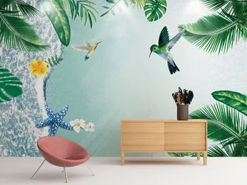 Özel 3D Fotoğraf Duvar Kağıdı Duvar Modern Basit Tropikal Bitki Plaj Kuş Doğa Duvar Kağıdı Oturma Odası TV Arka Plan Duvarları için 3 d