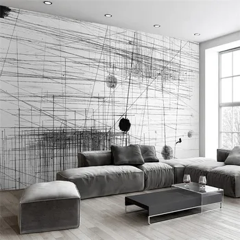 Özel Duvar Kağıdı Siyah Beyaz Çizgili Çizgiler Soyut Sanat duvar tablosu Oturma Odası Kanepe TV Zemin 3D Fotoğraf duvar kağıdı