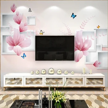 Özel Fotoğraf 3D Kelebek Çiçekler Beyaz Çerçeve Duvar Kağıdı Oturma Odası TV Kanepe Arka Plan Duvar Dekor için Su Geçirmez Büyük Duvar