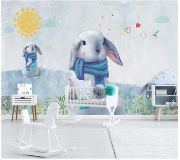 Özel papel de parede infantil, sevimli tavşan duvar oturma odası için çocuk odası kanepe zemin duvar ev dekor duvar kağıdı