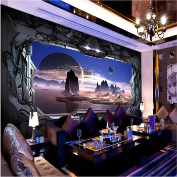 Özel Tema Restoran KTV Bar Uzay duvar resmi Uzay Kapsülü Yıldızlı Evren 3d Fotoğraf Duvar Kağıtları Teknoloji duvar kağıdı 3D