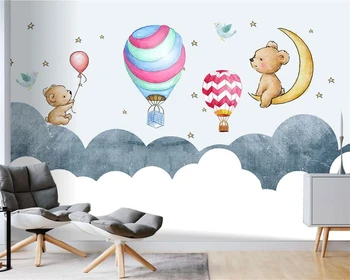 Özelleştirilmiş 3d duvar kağıdı modern İskandinav duvar karikatür el-boyalı panda sıcak hava balon çocuk odası dekorasyon papel pintado