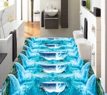 Şelaleler buzul Modern banyo Özel 3D zemin duvar kaymaz su geçirmez kalınlaşmış kendinden PVC yapıştırıcısı duvar kağıdı BEİBEHANG