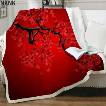 NKNK Brank Çiçek Battaniye Sanat 3D Baskı Kırmızı Yatak Örtüsü Yatak Harajuku Yatak Atmak Sherpa Battaniye Yeni Yüksek Kaliteli Yetişkin Peluş